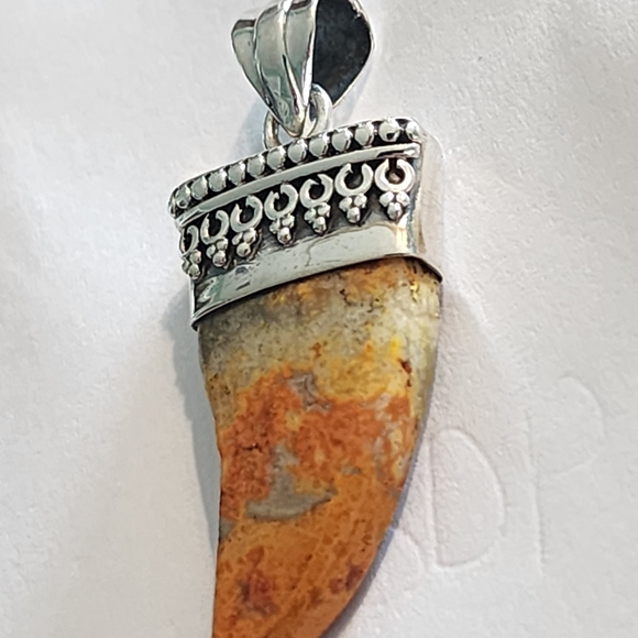 Artisan Sterling Silver Earthy Stone Bumble Bee Jasper Horn Pendant Jeweley - Picture 3 of 6